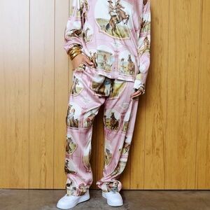 Melody Ehsani Cowgirl Satin Pants in mauve polyester